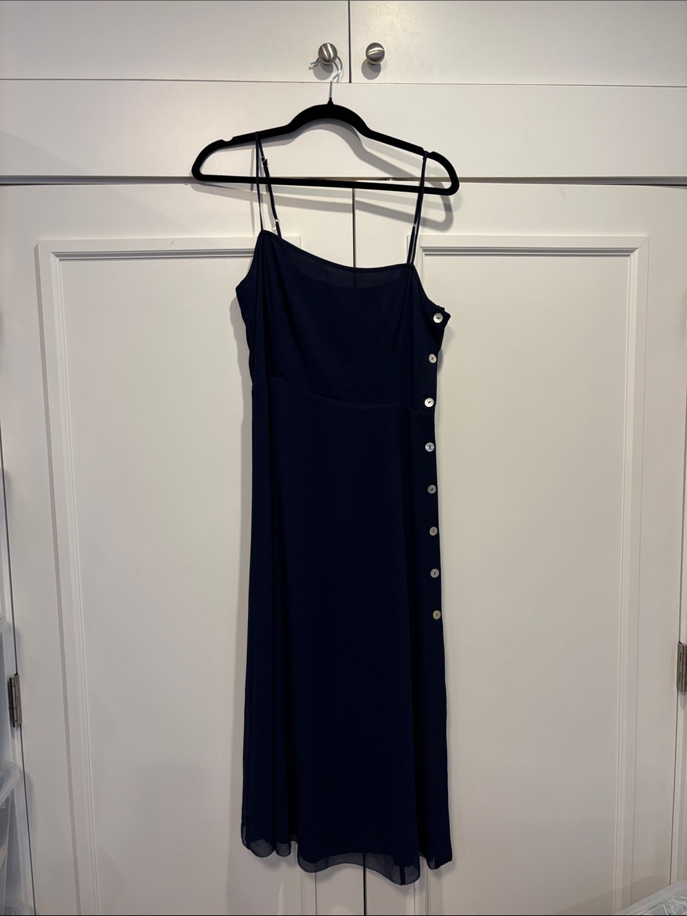 Wilfred Navy Strappy Midi Dress with Side Buttons